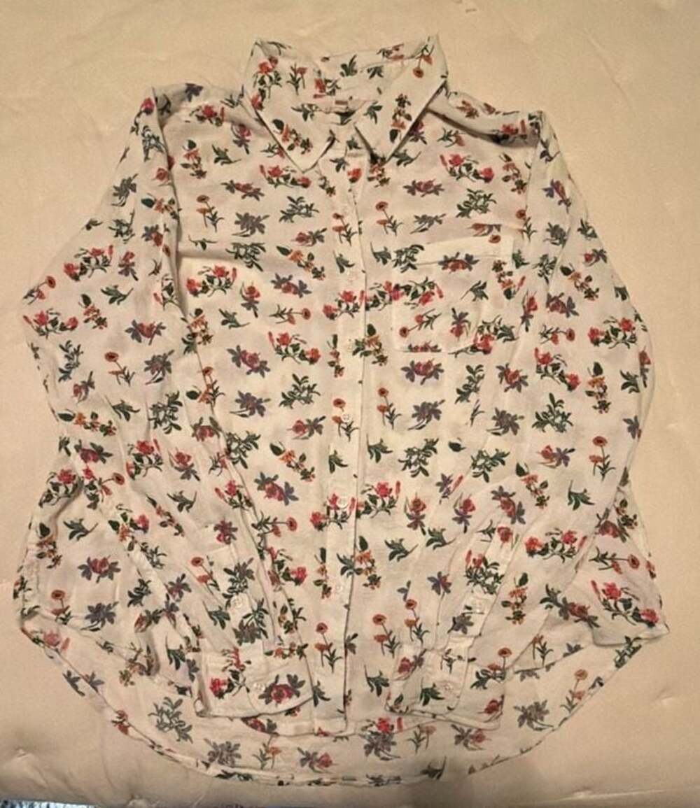 Lucky Brand Women's White Floral Print Long Sleeve Button-Down Shirt - Picture 2 of 14